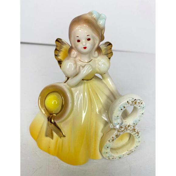 Josef Originals Birthday Angel Girl Figurine Hat Age 8 Yellow 4.75"H Ceramic - Picture 2 of 8